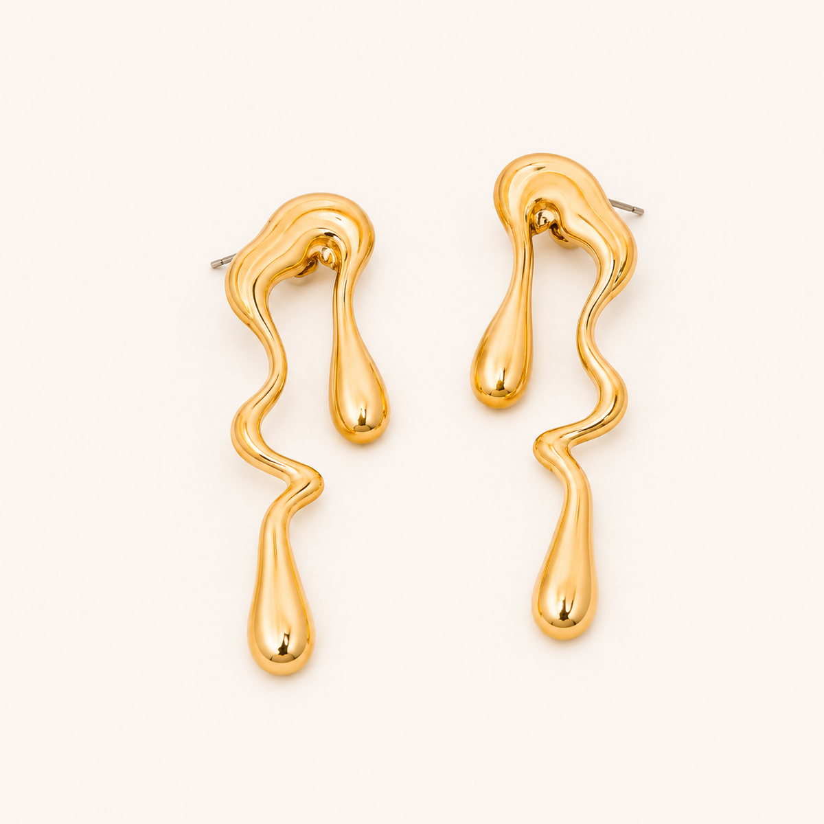 Flora Golden C-Shape Smooth Open Hoop Earrings – 18K Gold Plated