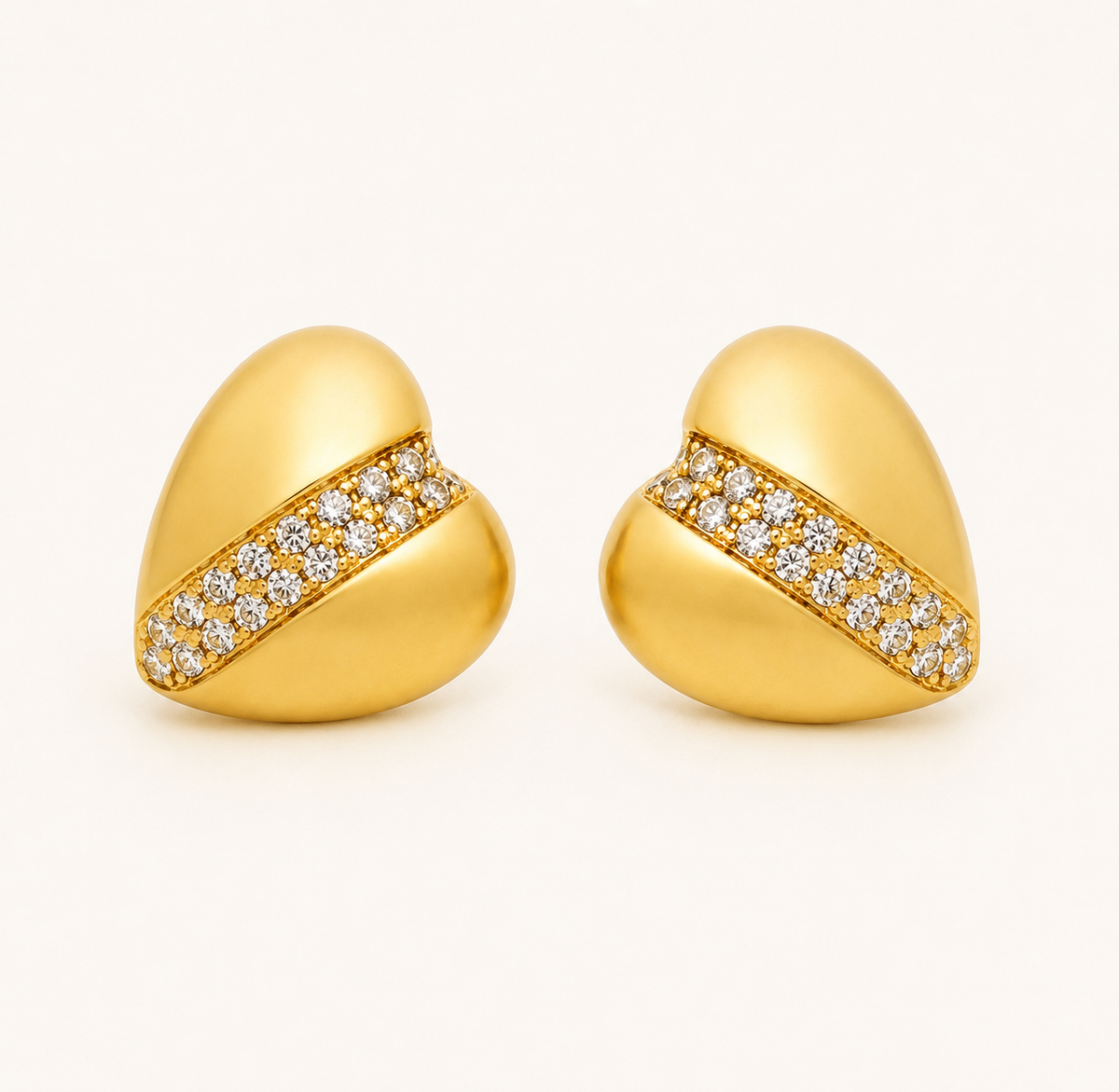 Flora Heart Sparkle Stud Earrings – smooth heart silhouette stud with sparkle detail, 18K gold plated, Flora Collection