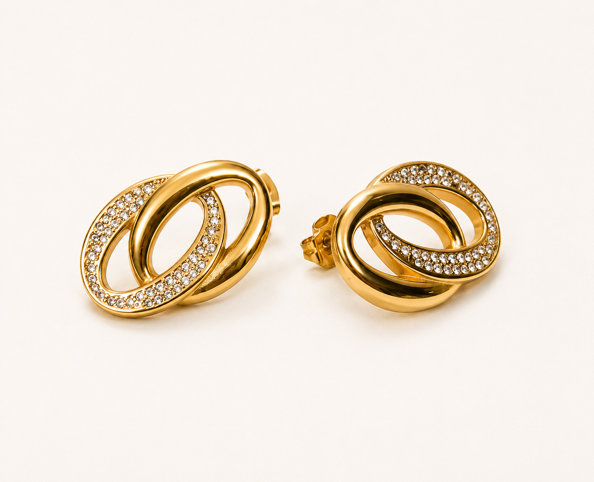 Flora Interlinked Pavé CZ Hoop Earrings – 18K Gold Plated