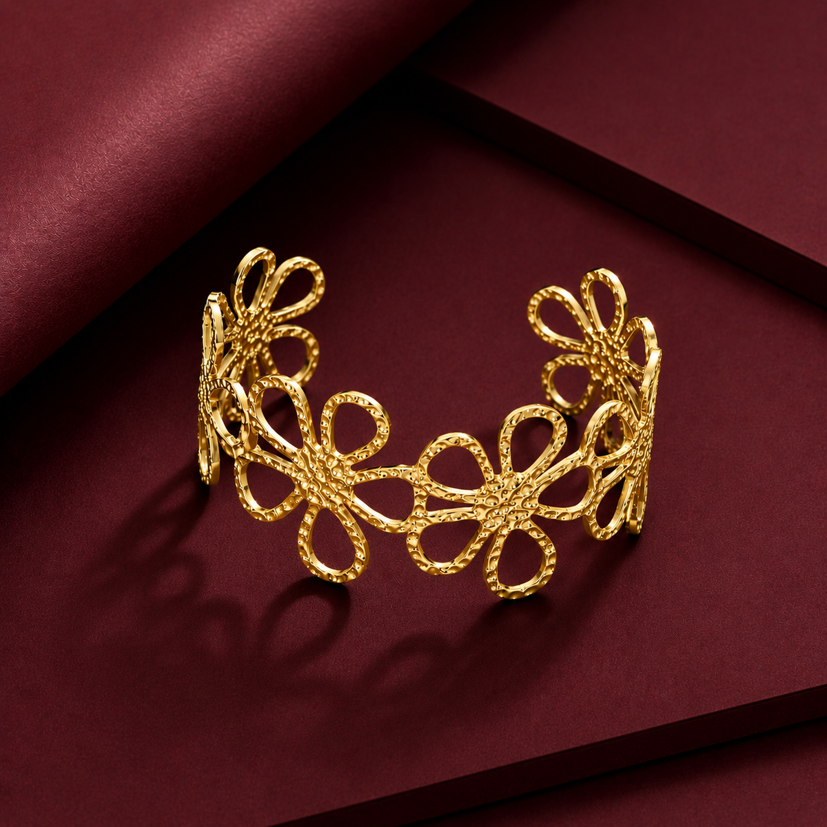 18K Gold Plated, Golden Bloom Retro Bangle For Women| Anti Tarnish