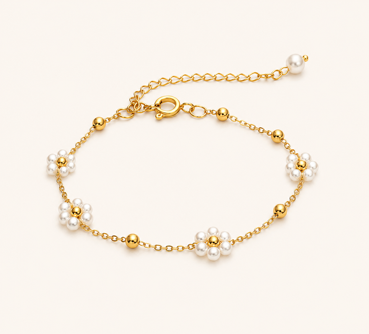 Floral Pearl Charm Bracelet