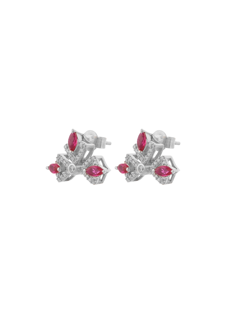Floral Ruby Stud Earrings with Sparkling CZ Accents for a Timeless Elegant Look