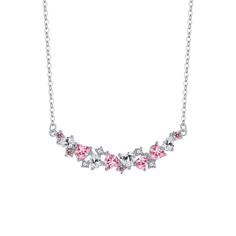 Pink Heart Princess Necklace In 925 Sterling Silver