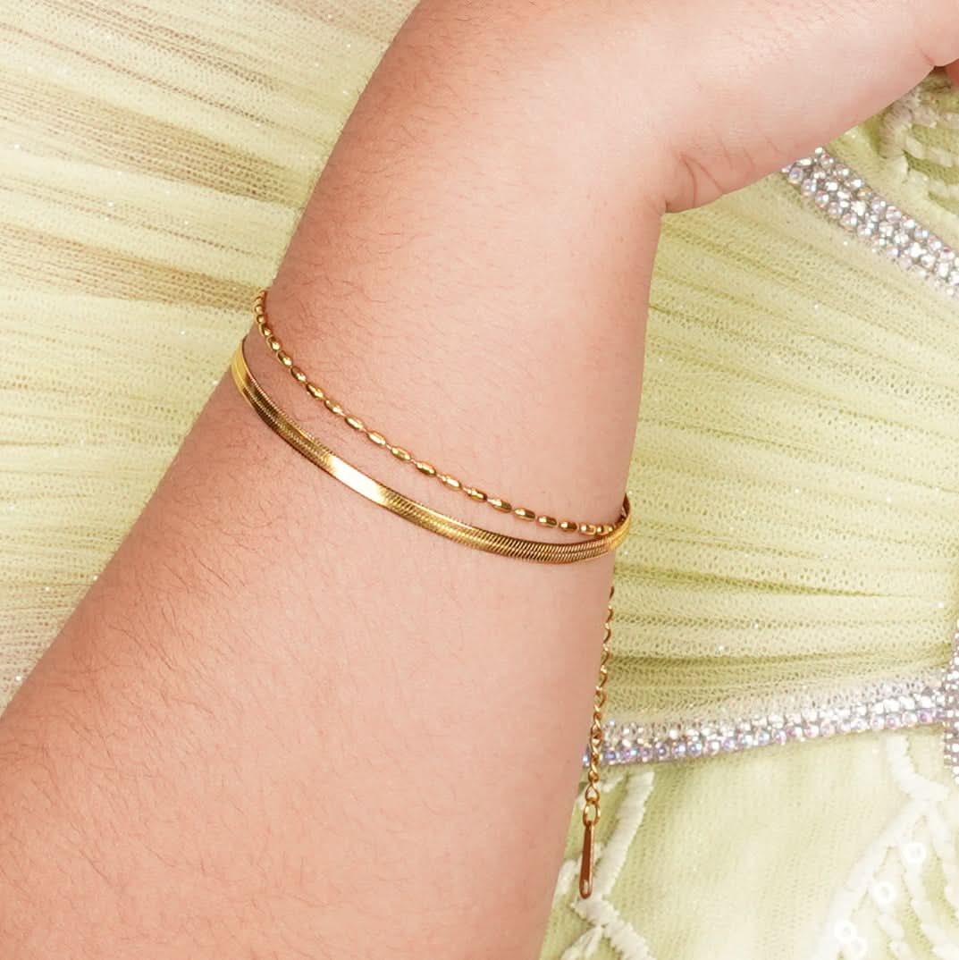 Gilded Ribbon & Orb Duo Bracelet