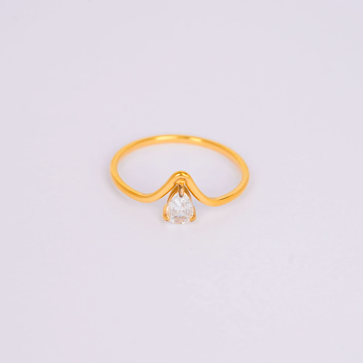 18K Gold Plated Gilded V-Pear Solitaire for Women | Anti Tarnish