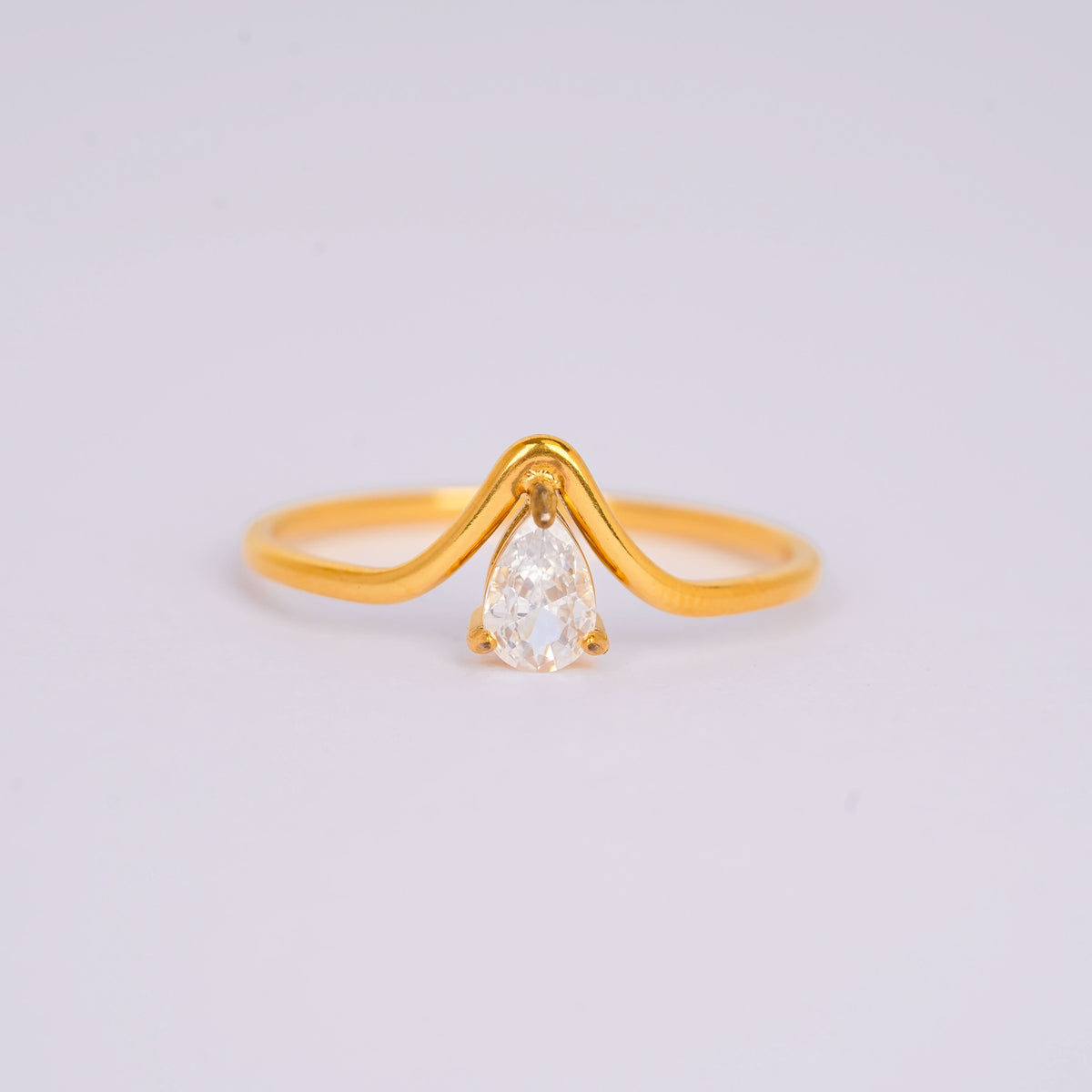 18K Gold Plated Gilded V-Pear Solitaire for Women | Anti Tarnish
