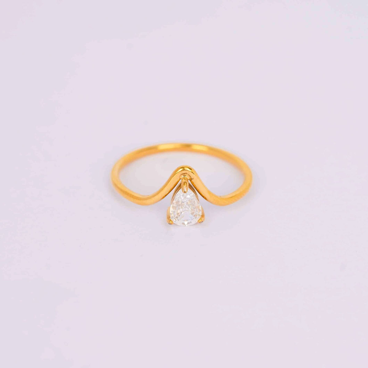 18K Gold Plated Gilded V-Pear Solitaire for Women | Anti Tarnish