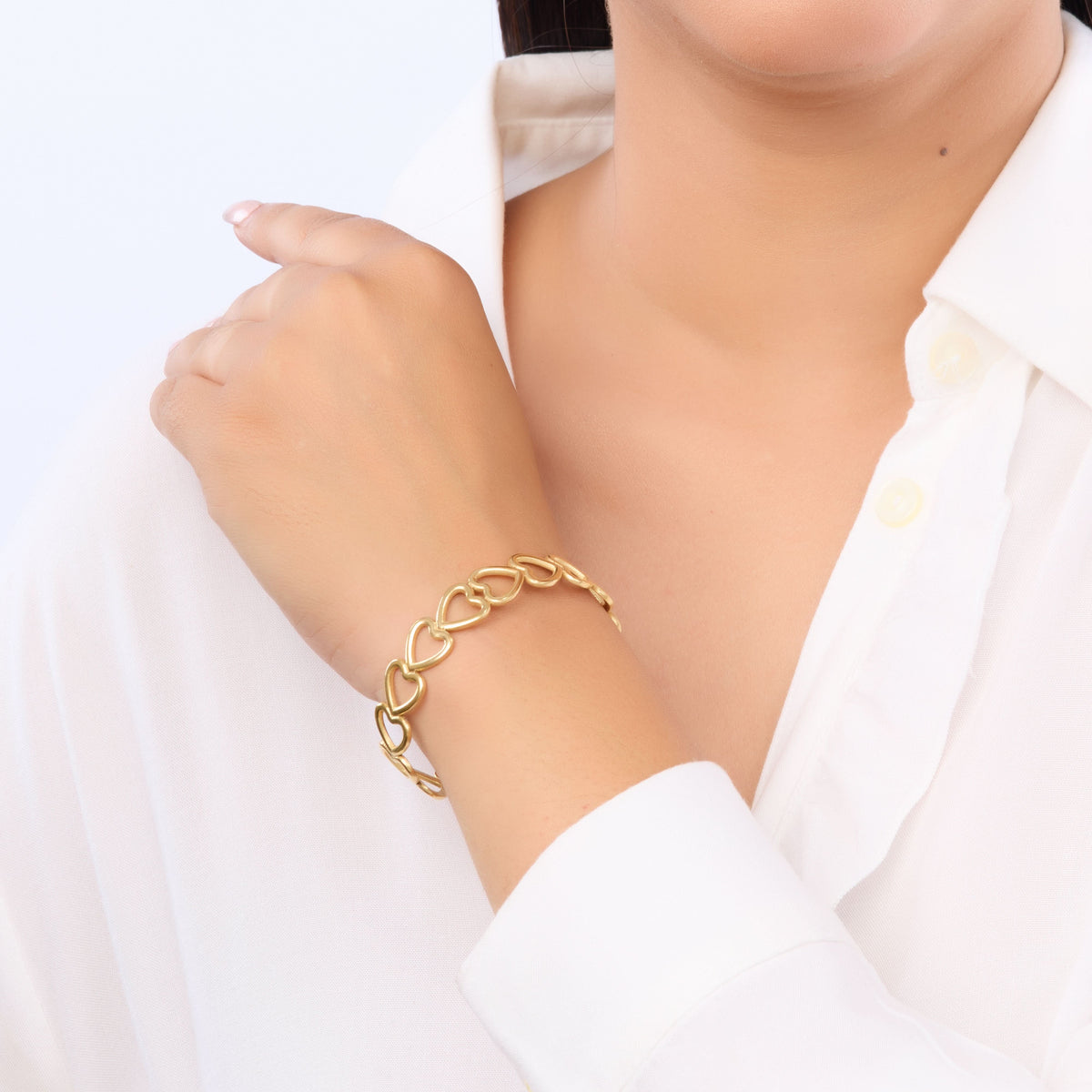 Gold-Plated Heart Link Chain Bracelet