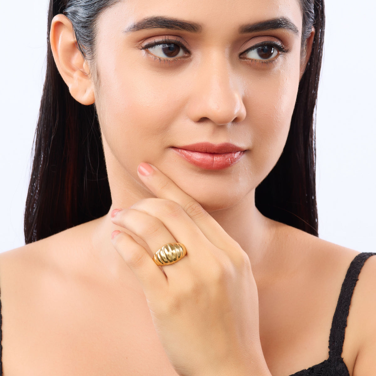 18K Gold Plated Croissant Dome Ring for Women | Anti Tarnish