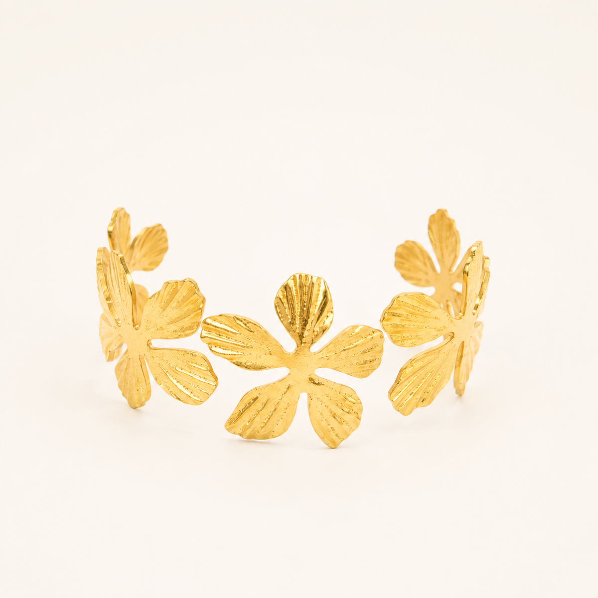 Golden Blossom Geometric Hammered Bangle