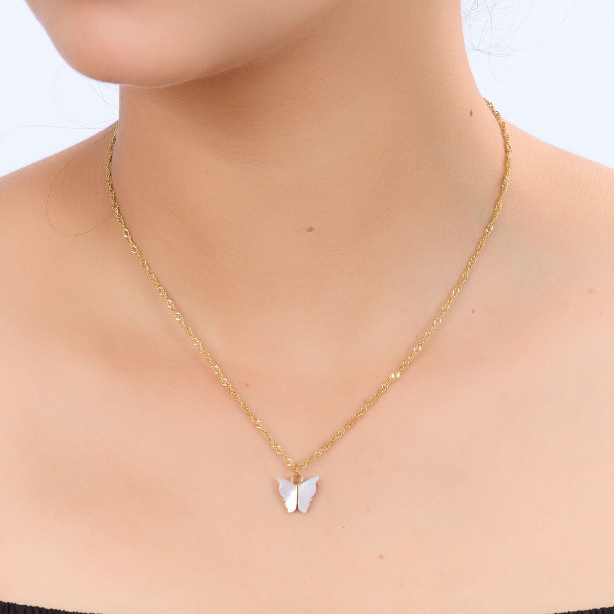 Golden Butterfly Shell Pendant Necklace