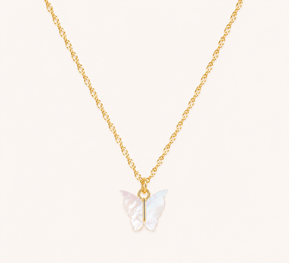 Golden Butterfly Shell Pendant Necklace – butterfly with natural shell inlay pendant necklace in 18K gold plated finish