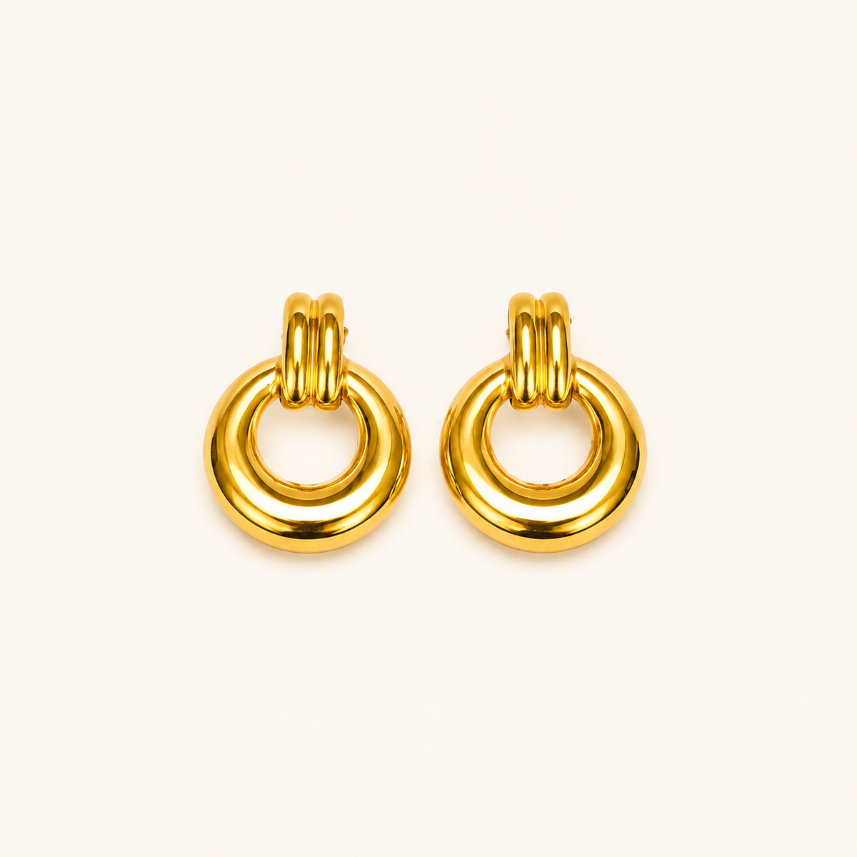 Golden Double Hoop Earrings – twin concentric hoop earrings in 18K gold plated finish for women
