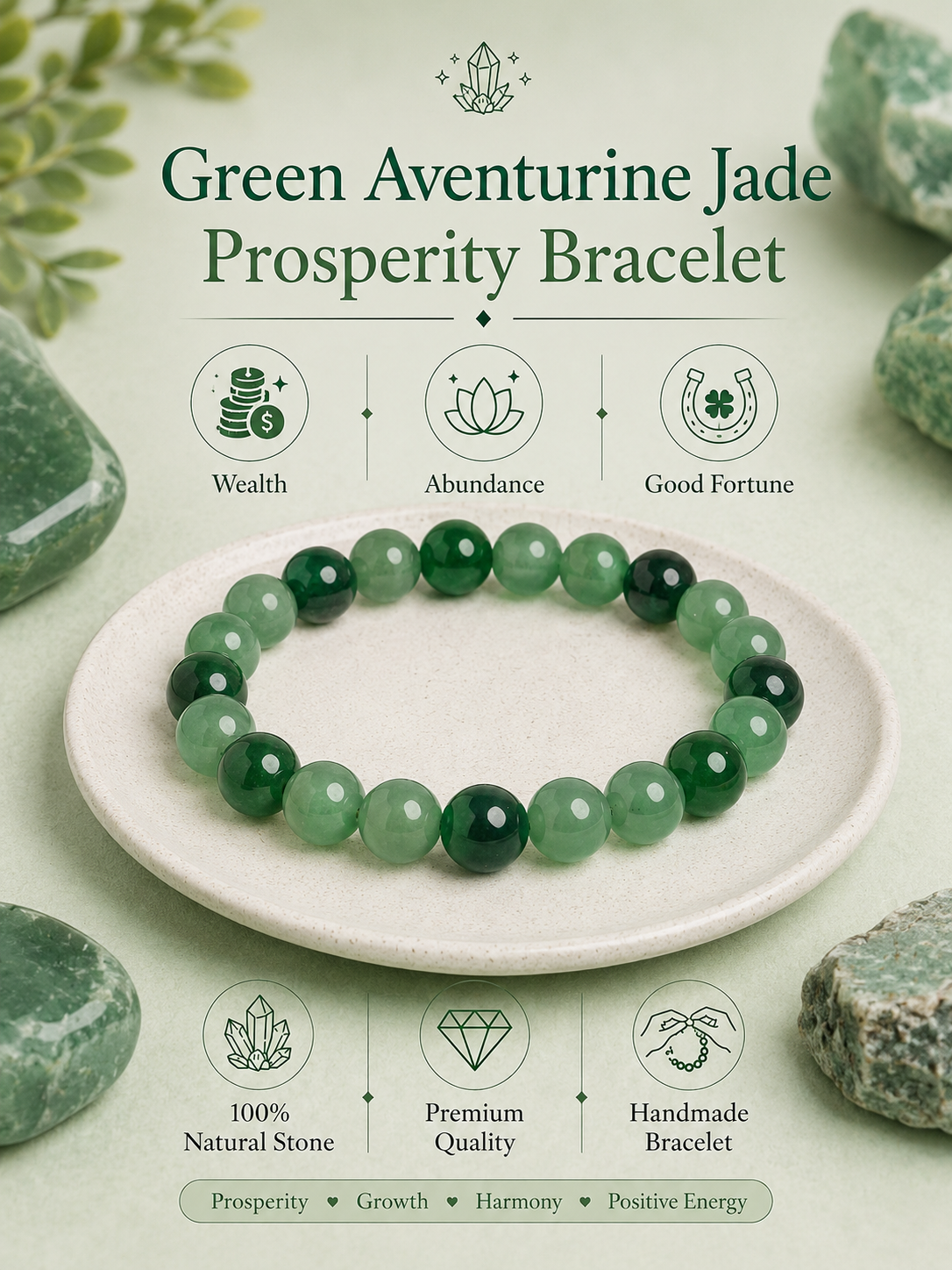 Green Aventurine Jade Prosperity Bracelet LOOK AND ADORN - designed for you