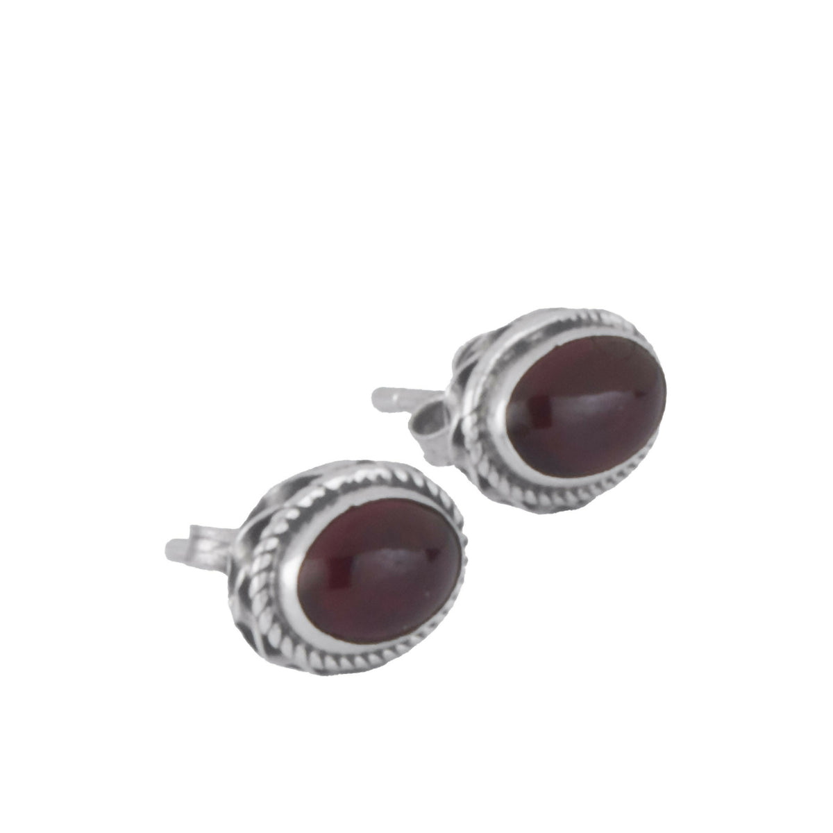 925 Sterling Silver Garnet Eartops for Women | Natural Red Gemstone Stud Earrings | High Polish Silver Jewelry Gift