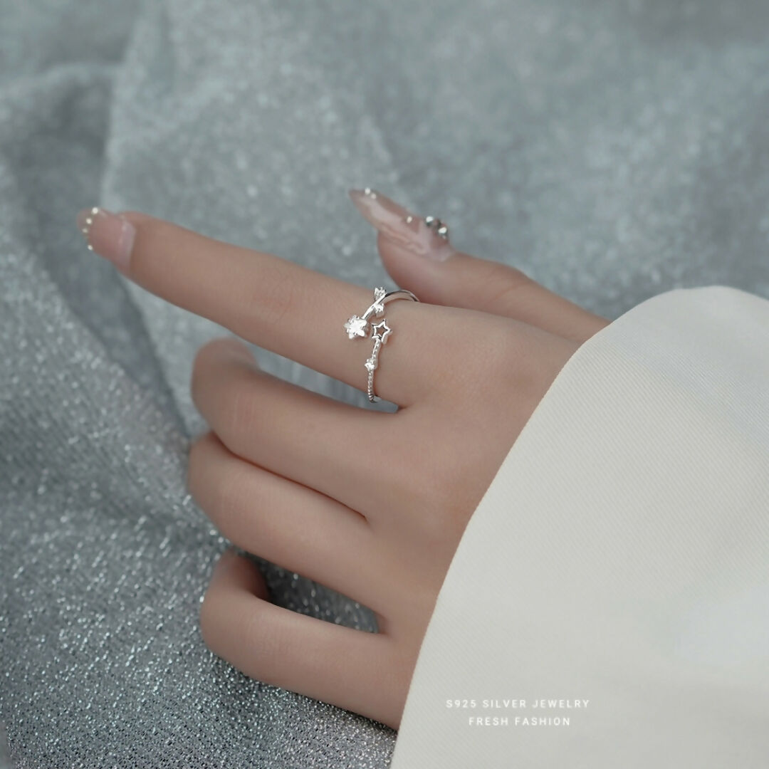 Brd Jewelry 925 Sterling Silver Star Cz Open Ring I Adjustable Silver Ring For Women & Girls