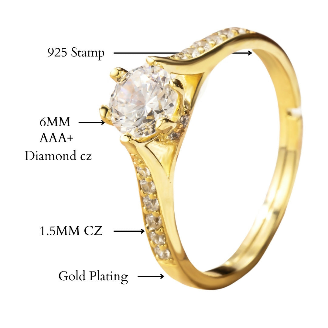 Gold Plated Valentine Silver Ring, Adjustable Gold Rings For Women & Girls (Adjustable)