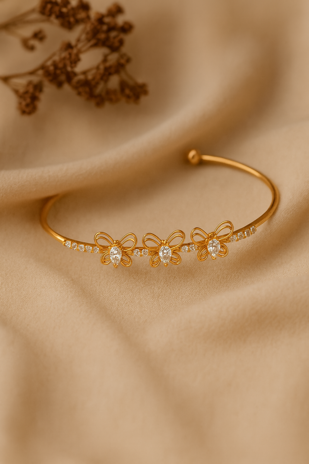 Anuradha Art Jewellery golden finish butterfly design with shimmering white stone stud Adjustable cuff bracelet, Kada bracelet for women and girls.