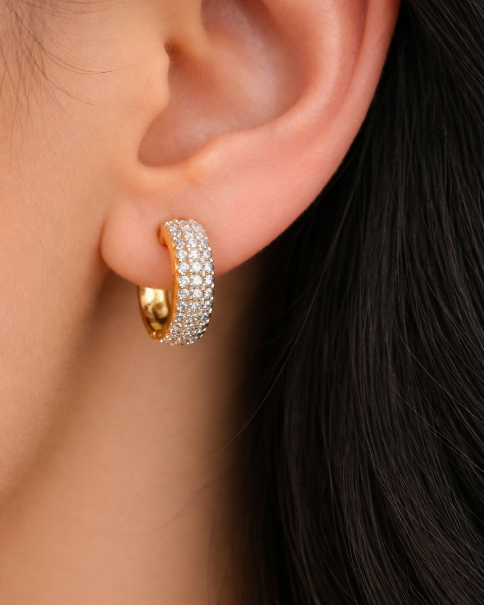 Three Row Diamond Hoops