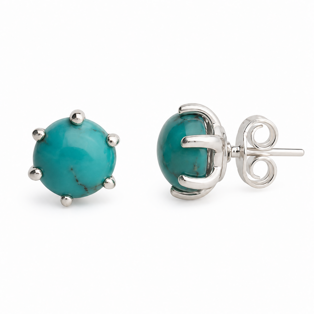925 Sterling Silver Turquoise Eartops for Women | Natural Sky Blue Gemstone Stud Earrings | High Polish Jewelry