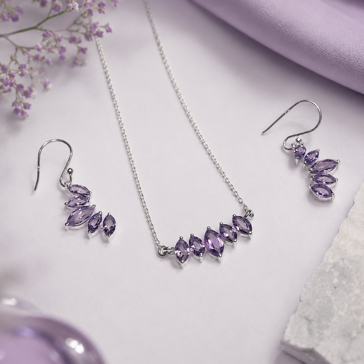 Laurel Amethyst 925 Sterling Silver Jewellery Set
