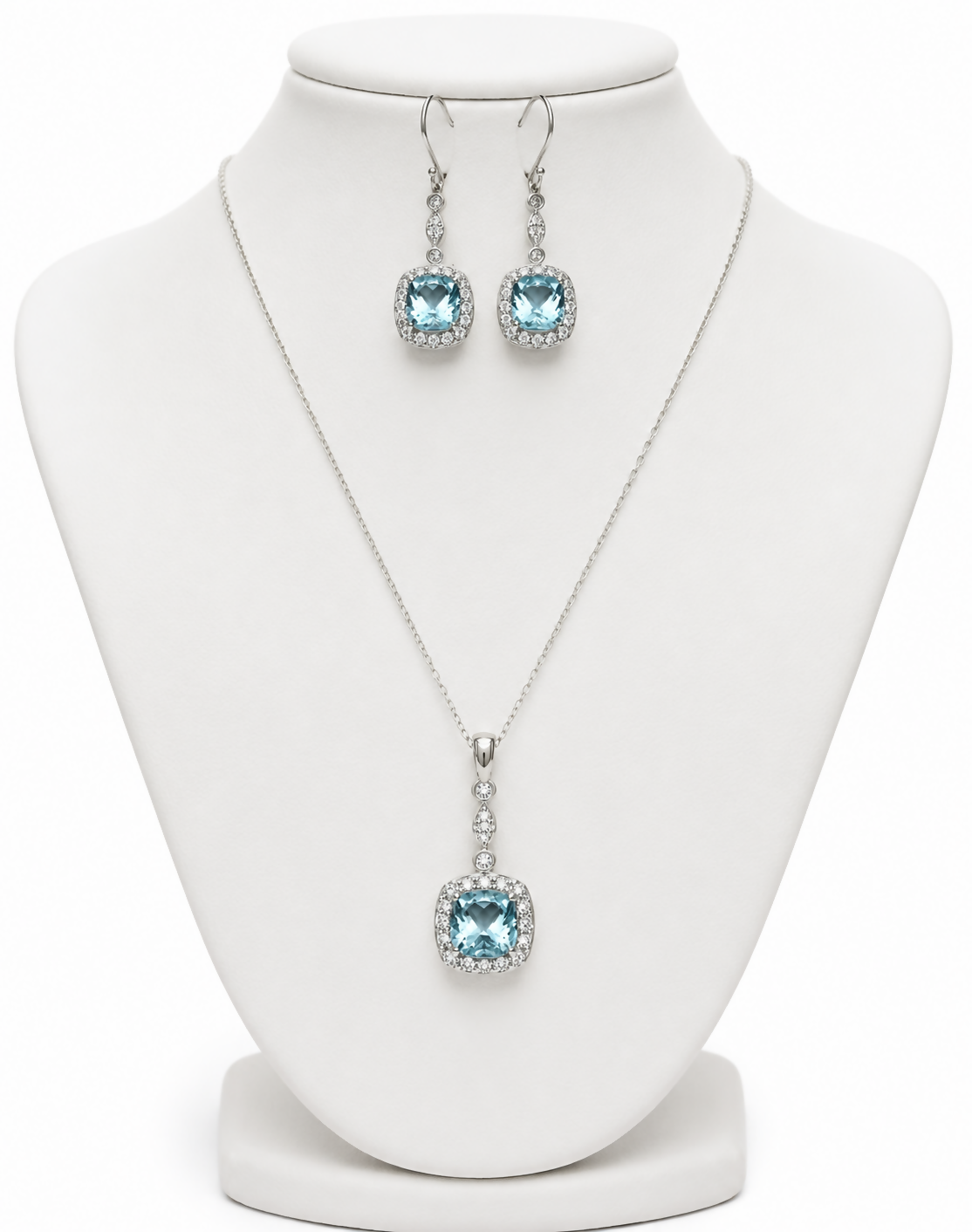 Azure Halo Blue Topaz 925 Sterling Silver Jewellery Set
