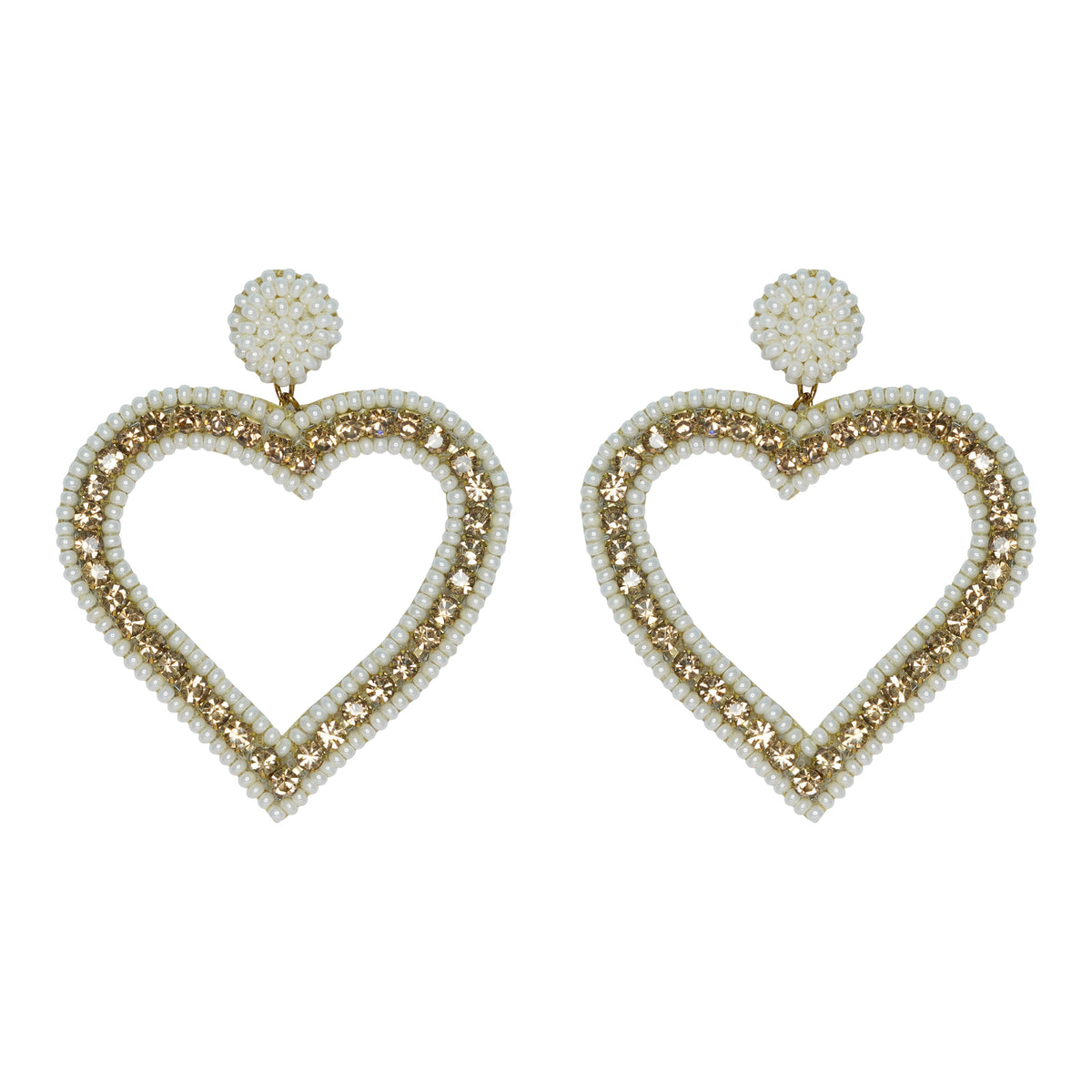 Cut-work Heart Earrings in White