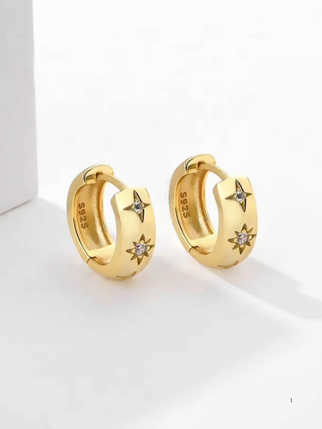 Brd Jewelry Gold Plated Cz Star Silver Hoop Earrings, Gold Earrings For Women & Girls