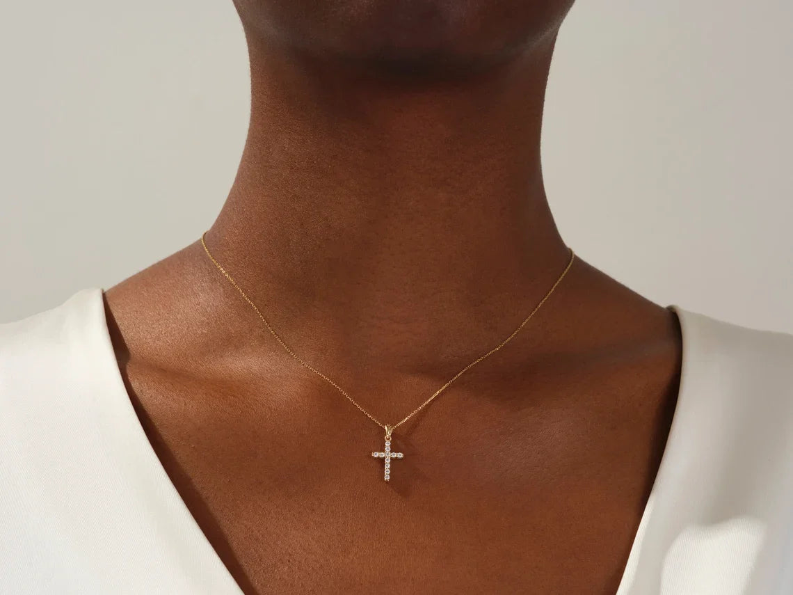 3Ct Round Moissanite Women Cross Pendant 14K White Gold Plated