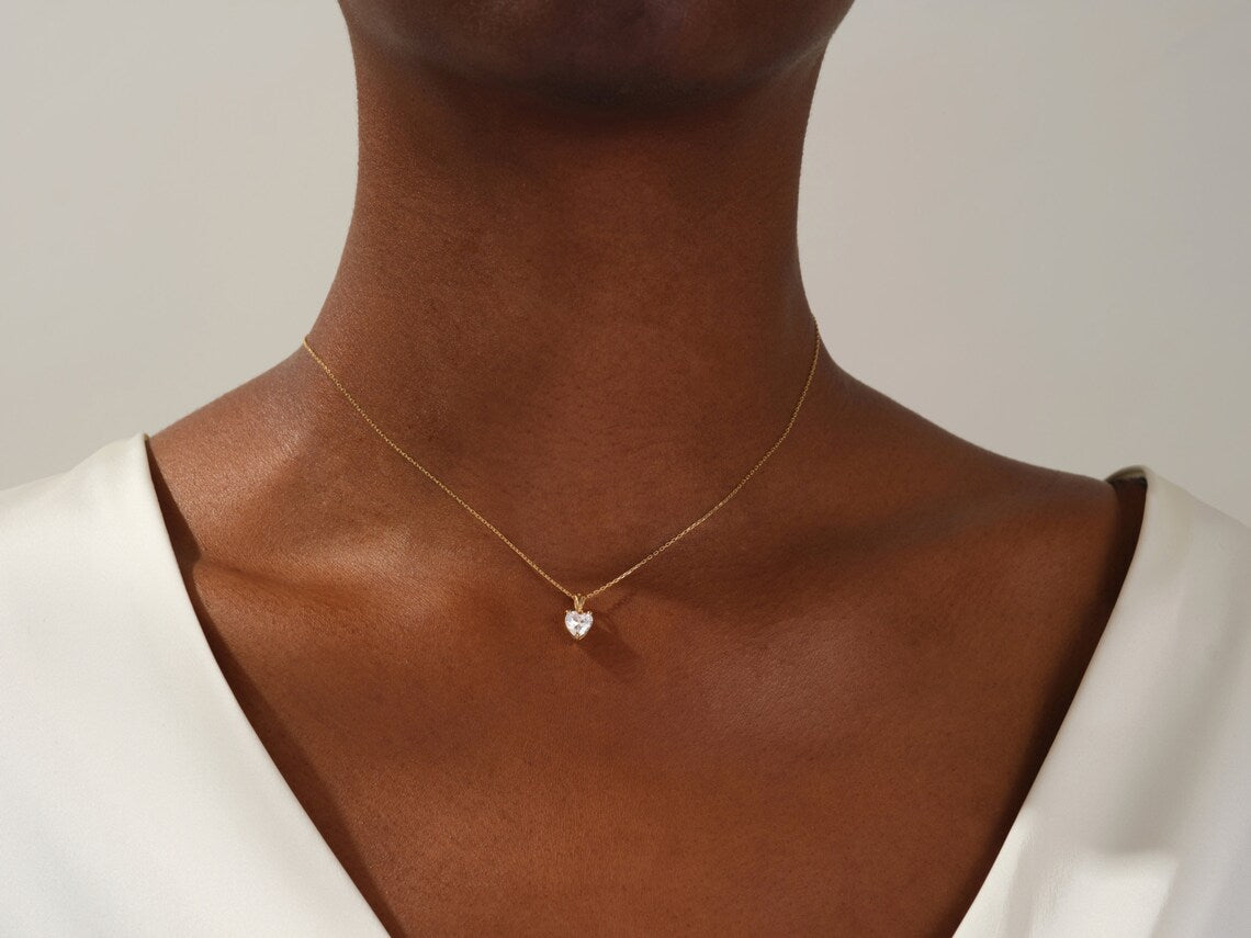Heart Cut Moissanite Solitaire Pendant 14K Gold Plated