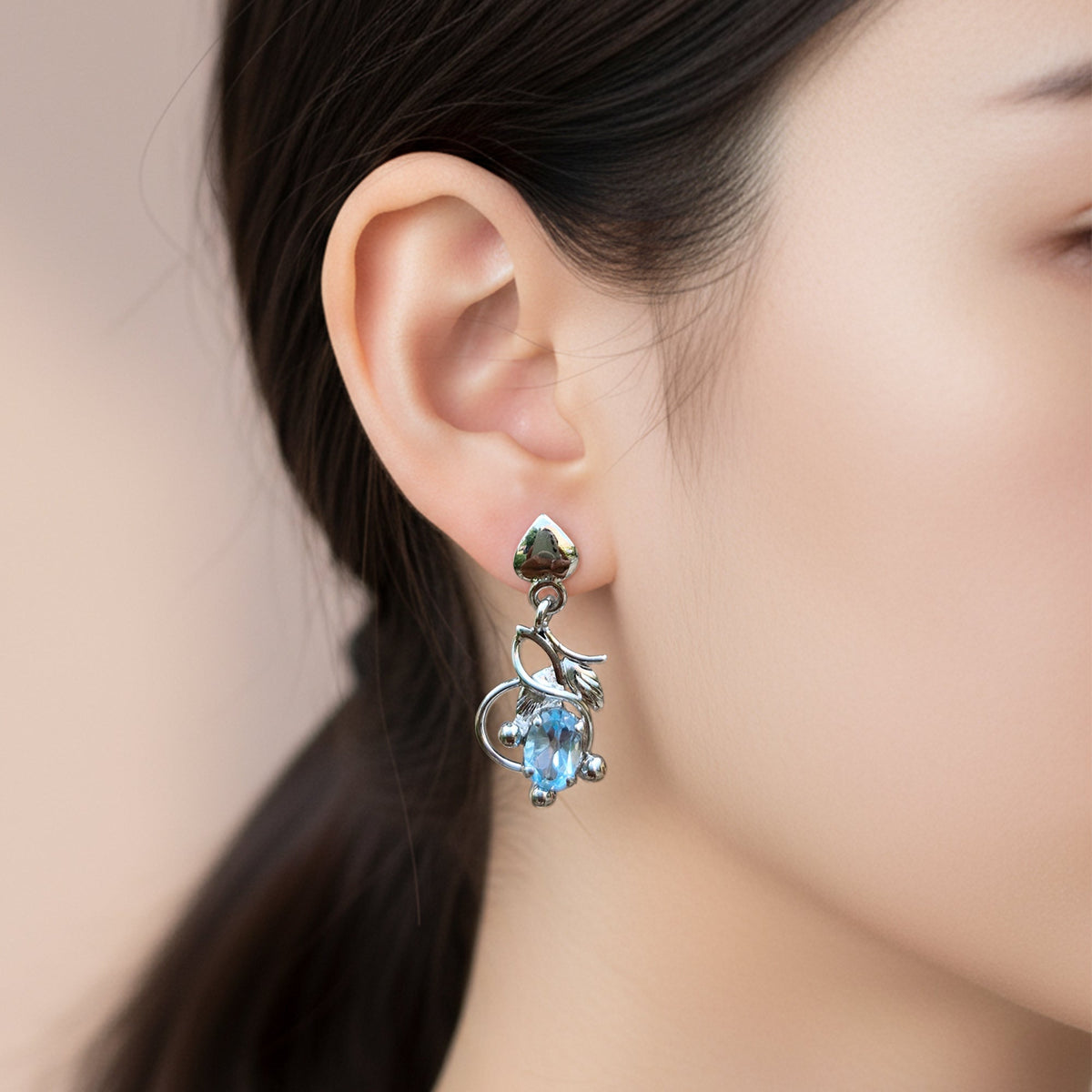 925 Sterling Silver Blue Topaz Earrings for Women | Handmade Blue Gemstone Jewelry | Elegant Sparkling Design | Size 2.5x1.4 cm