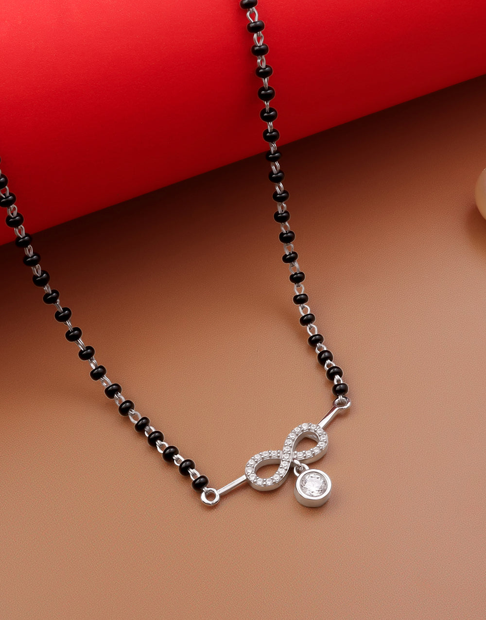 Infinity-Shaped 925 Silver Mangalsutra with Black Beads Chain