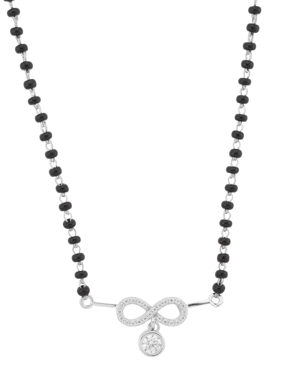 Infinity-Shaped 925 Silver Mangalsutra with Black Beads Chain
