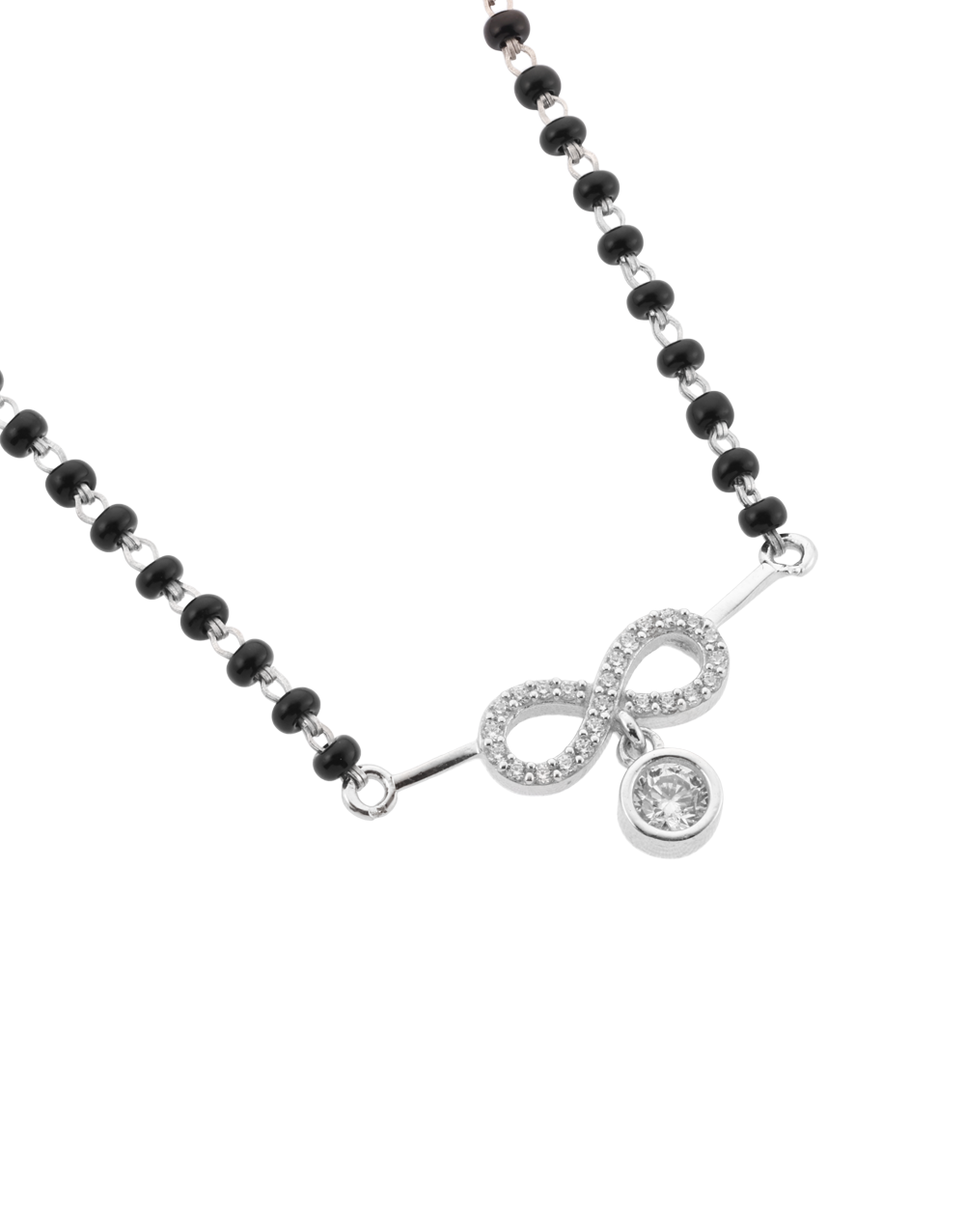 Infinity-Shaped 925 Silver Mangalsutra with Black Beads Chain