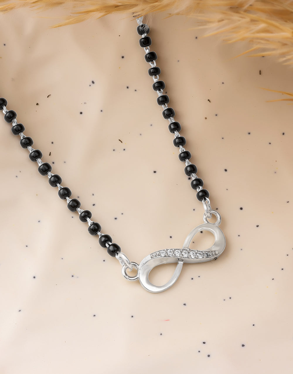Infinity Symbol Mangalsutra with Black Beads Chain – Silver Pendant