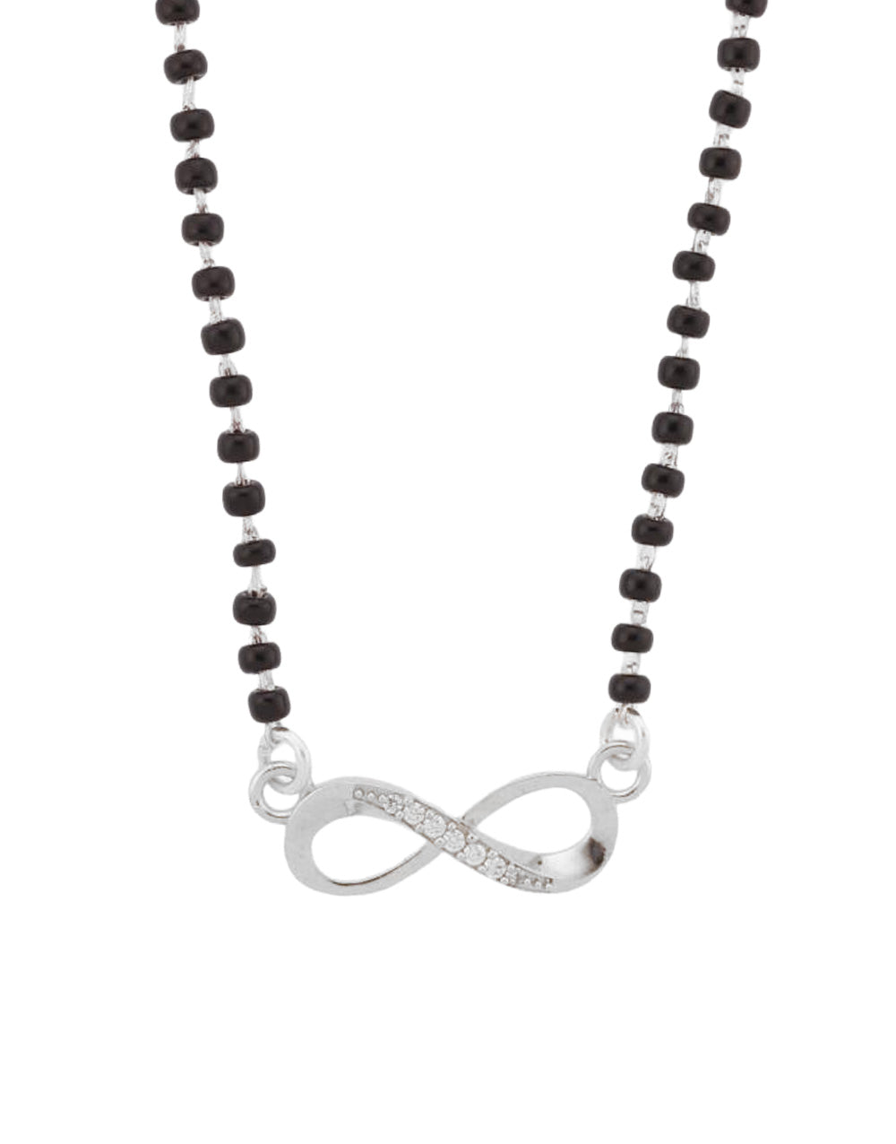 Infinity Symbol Mangalsutra with Black Beads Chain – Silver Pendant