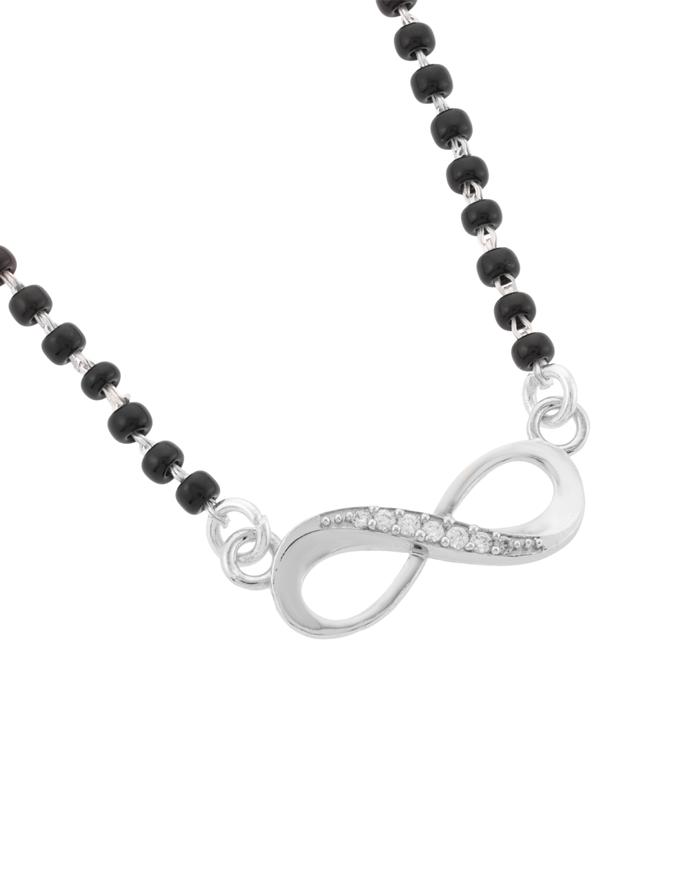 Infinity Symbol Mangalsutra with Black Beads Chain – Silver Pendant