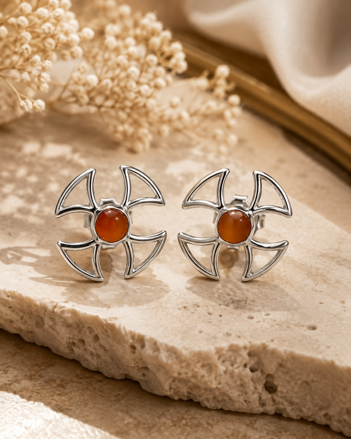 Solaris Bloom Carnelian 925 Sterling Silver Earrings