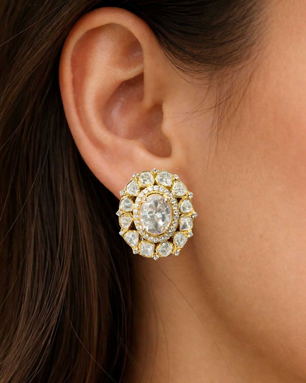 Moissanite Polki Statement Studs