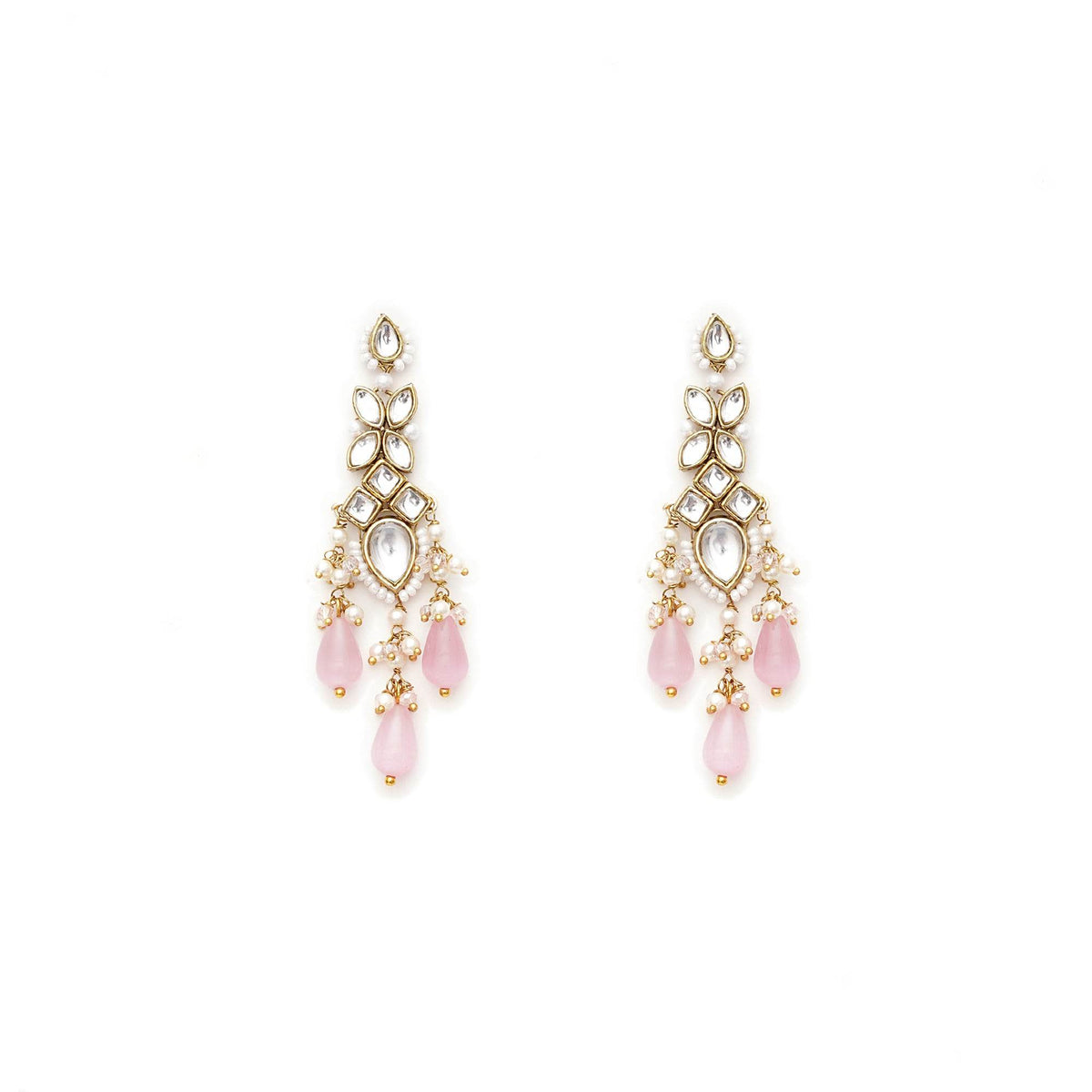 Rosé Cascade Kundan Earrings - BeAbhika.com