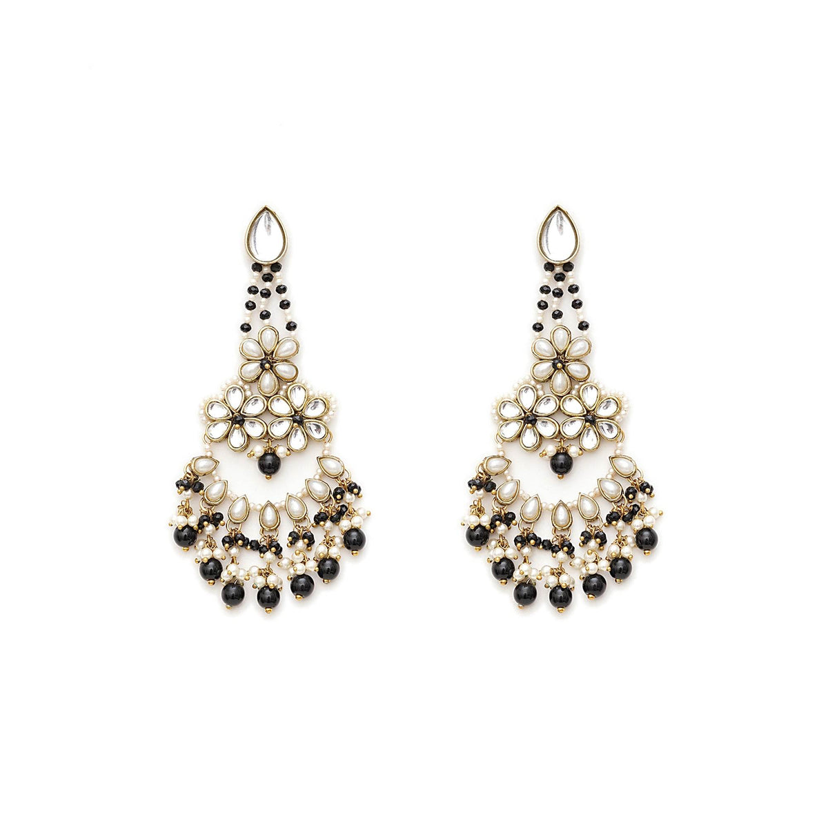 Black Beaded Kundan Chandbali Earrings - BeAbhika.com