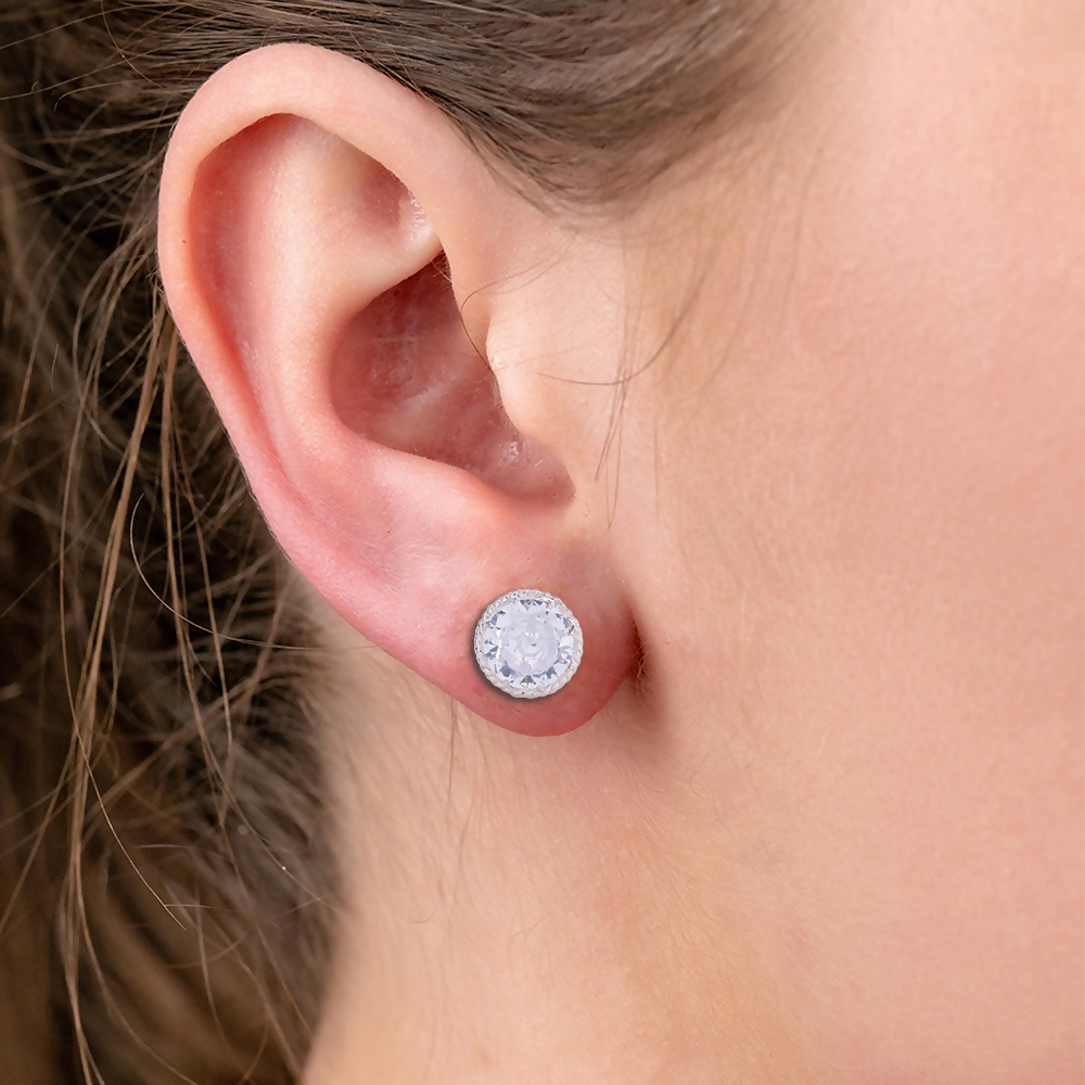 925 Sterling Silver AD Zircon Eartops for Women | White Cubic Zirconia Stud Earrings | Sparkling Party Wear Jewelry