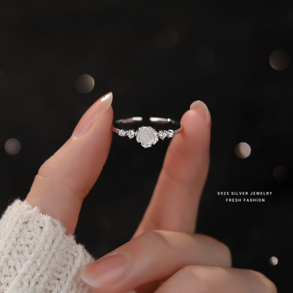 Brd Jewelry 925 Sterling Silver Opal Rose Adjustable Ring For Women & Girls