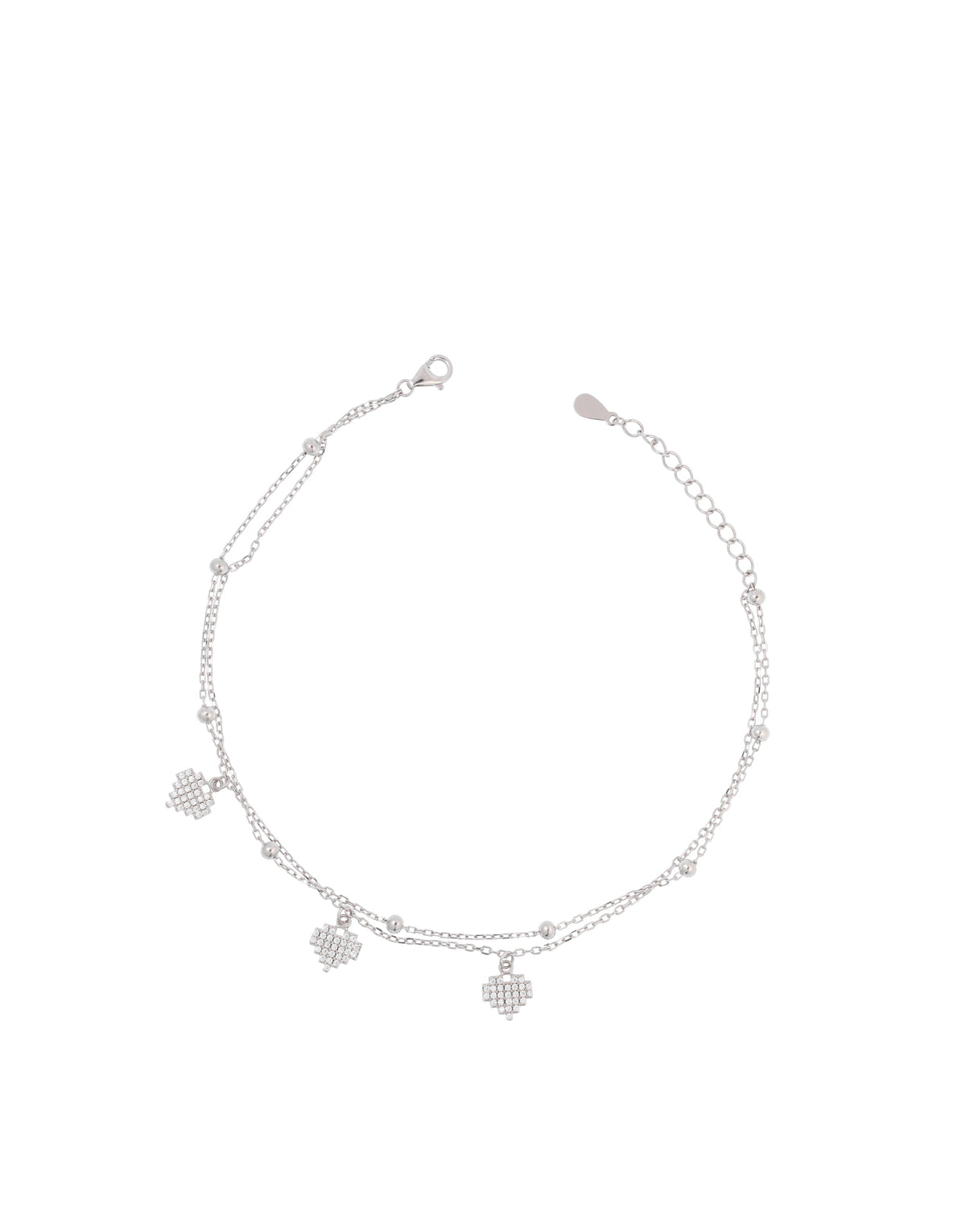 link chain sterling silver anklet with heart charms
