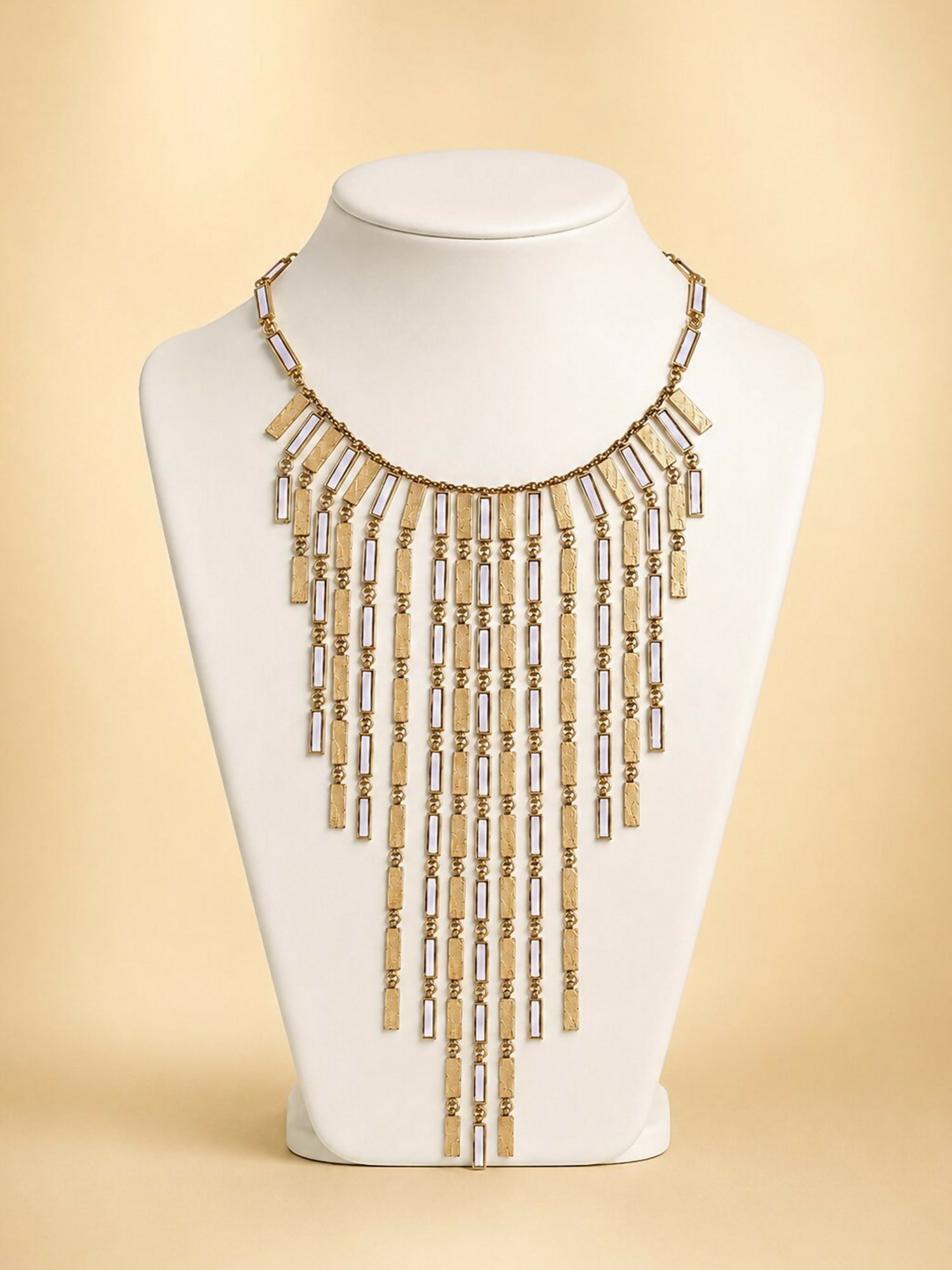 Gold Tone Fringe Statement Necklace