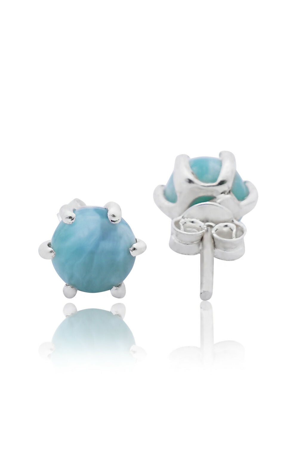 925 Sterling Silver Larimar Eartops for Women | Natural Light Blue Gemstone Stud Earrings | Elegant Daily Wear Jewelry