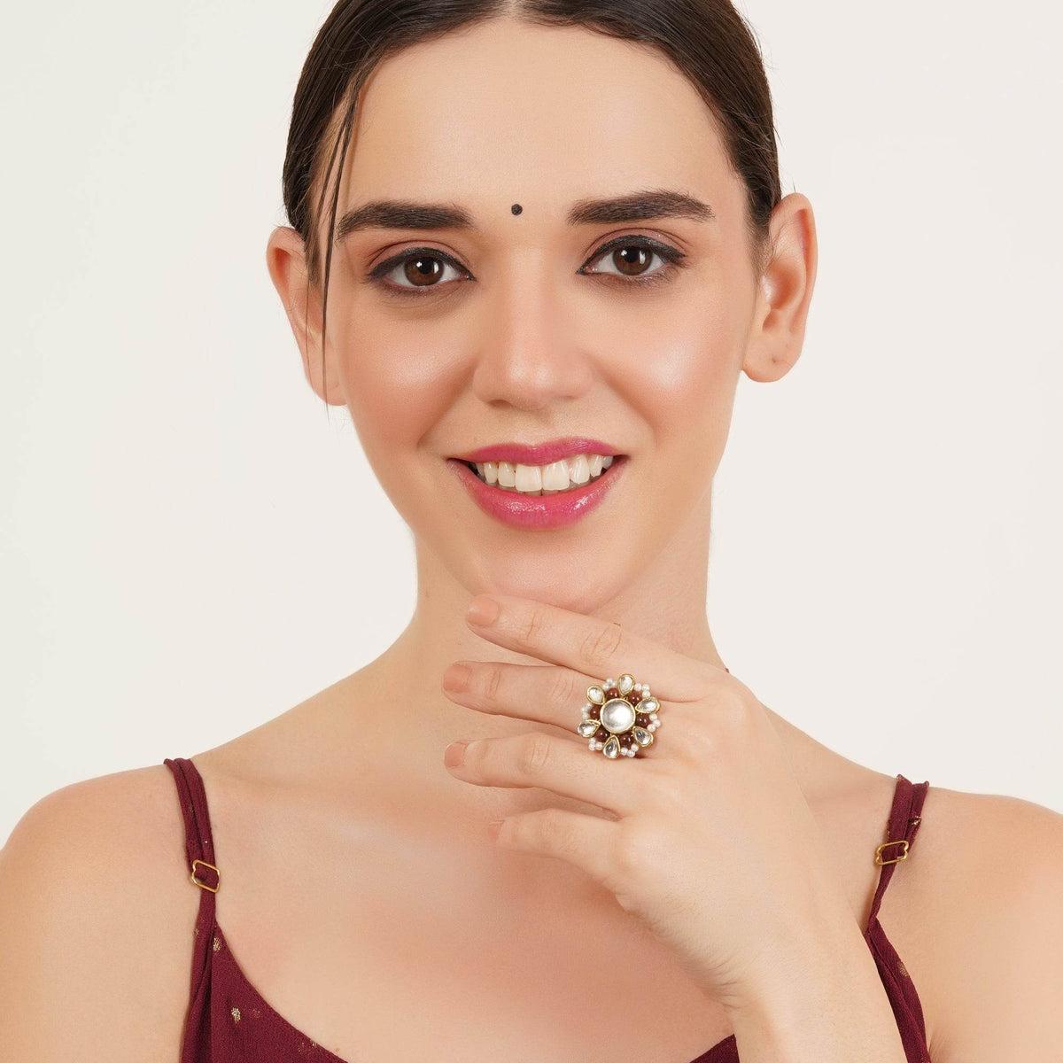 Beaded Bloom Adjustable Ring - BeAbhika.com