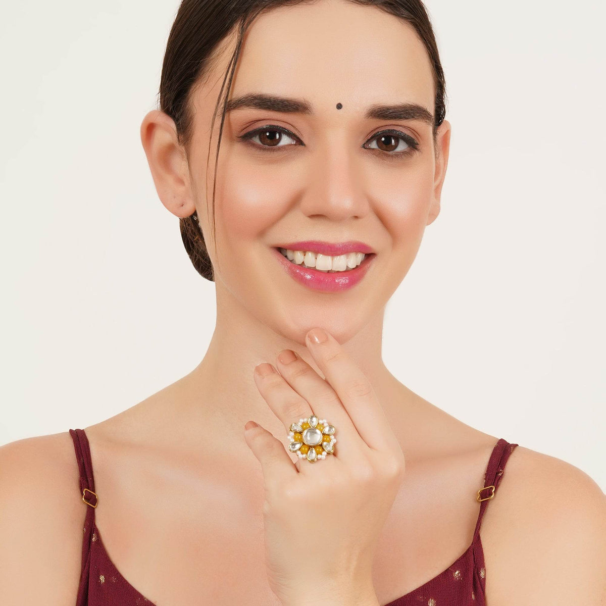 Beaded Bloom Adjustable Ring - BeAbhika.com