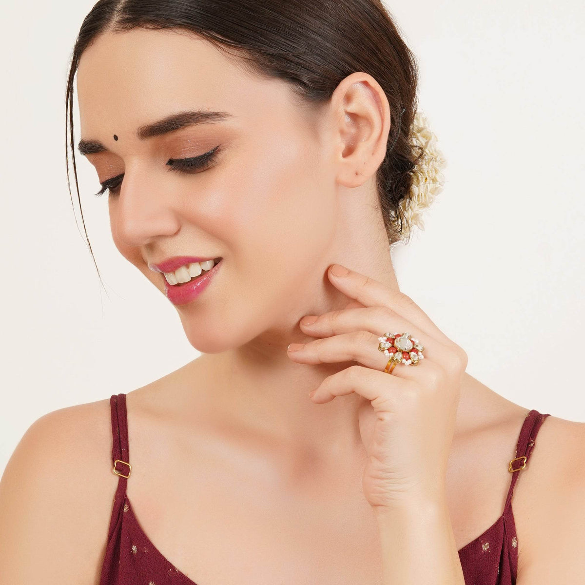 Beaded Bloom Adjustable Ring - BeAbhika.com