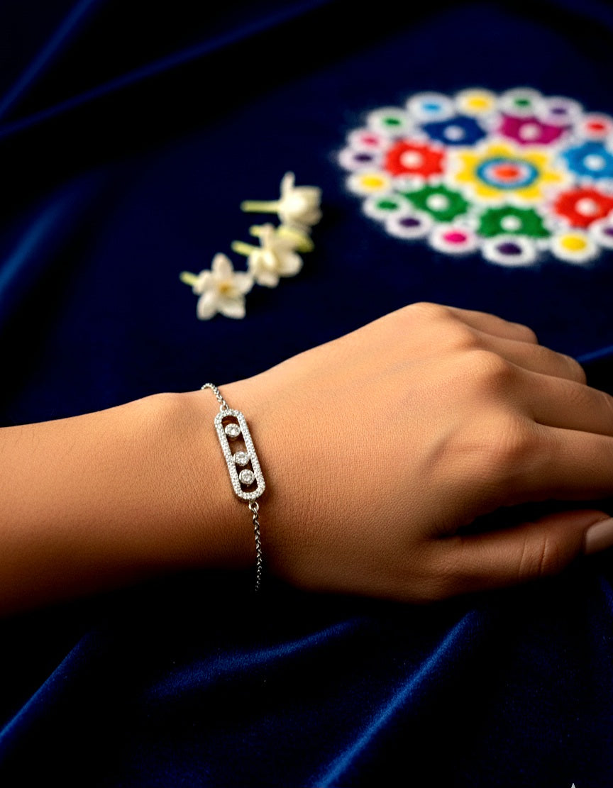 minimalist american diamond bar chain silver bracelet